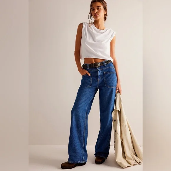 NWT FREE PEOPLE - We The Free Palmer Cuffed Jeans in colour Tunnel Vision - Picture 5 of 7